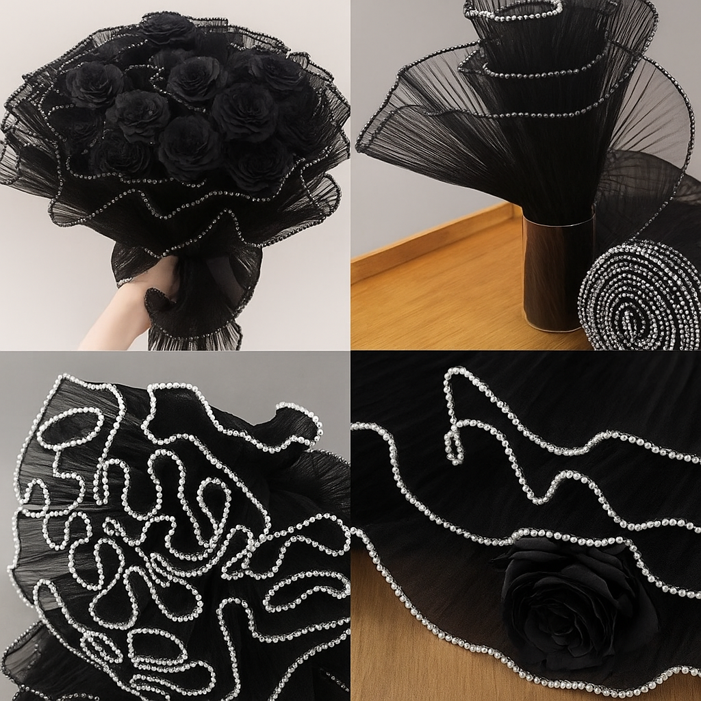 Pearl Mesh For Bouquets - Black (3.5 meters)