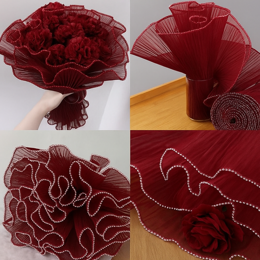 Pearl Mesh For Bouquets - Maroon (3.5 meters)