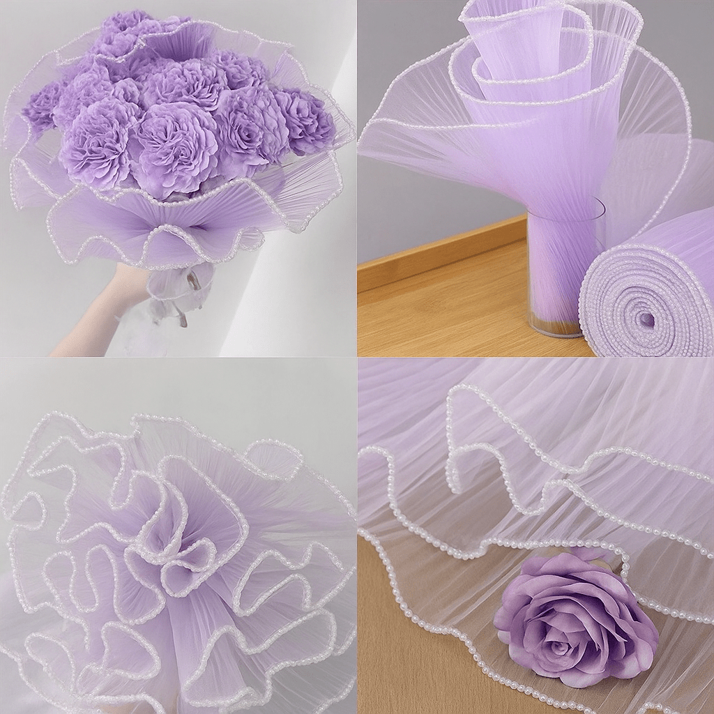 Pearl Mesh For Bouquets - Purple (3.5 meters) - Prismribbons