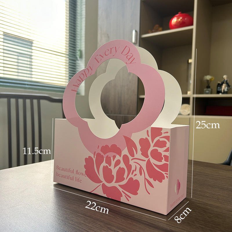 Portable Pink Rectangle Floral Design Gift/Flower Bag (Pack of 5) - Prismribbons