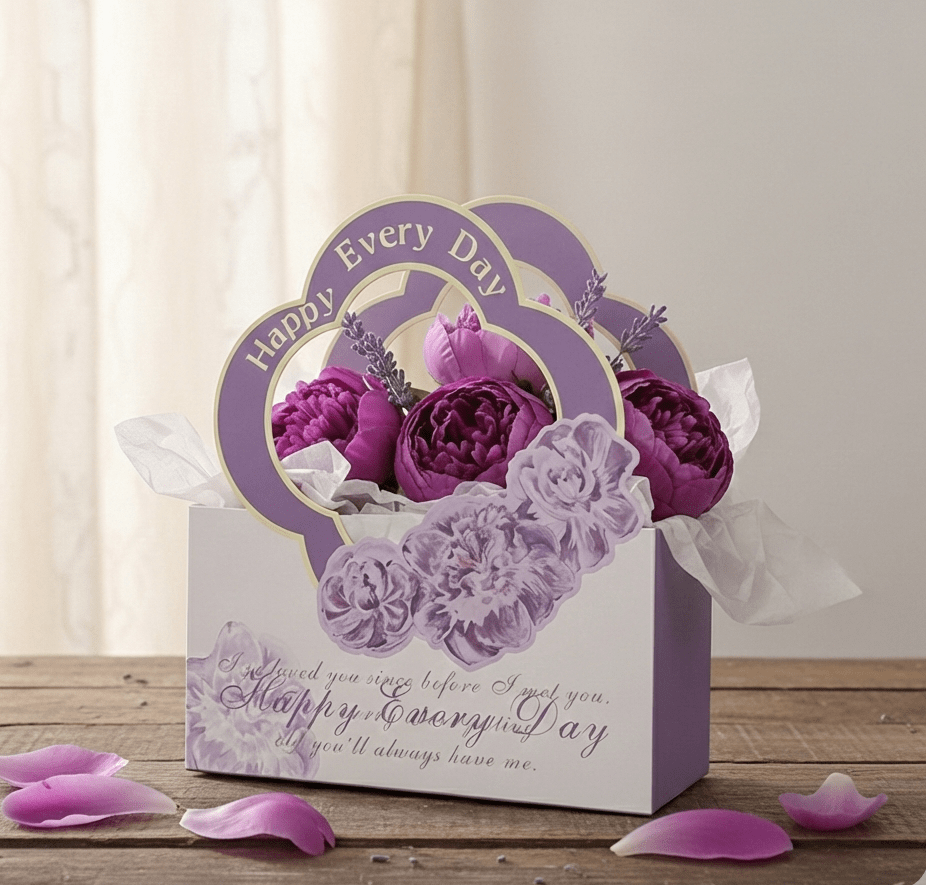 Portable Purple Rectangle Floral Design Gift/Flower Bag (Pack of 5) - Prismribbons