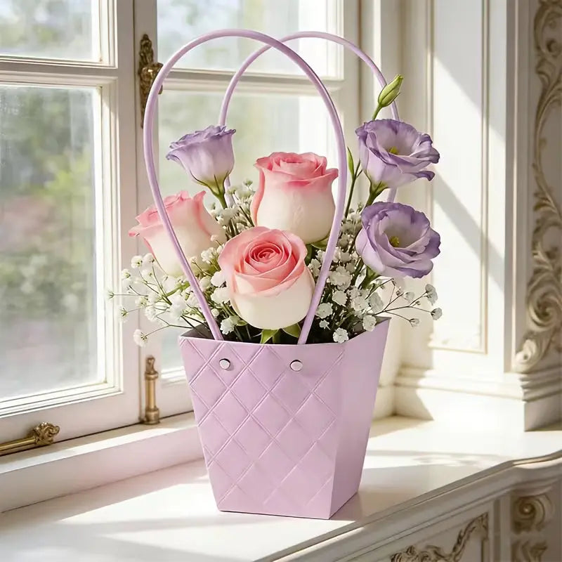 Trapezoid Embossed Flower Bag - 5 pcs Prismribbons