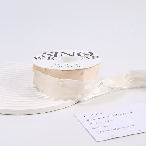Pearl Studded Silk Ribbon - Ivory (9 meters)