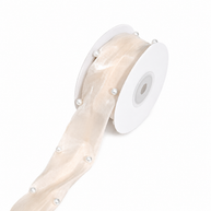 Pearl Studded Silk Ribbon - Beige (9 meters)