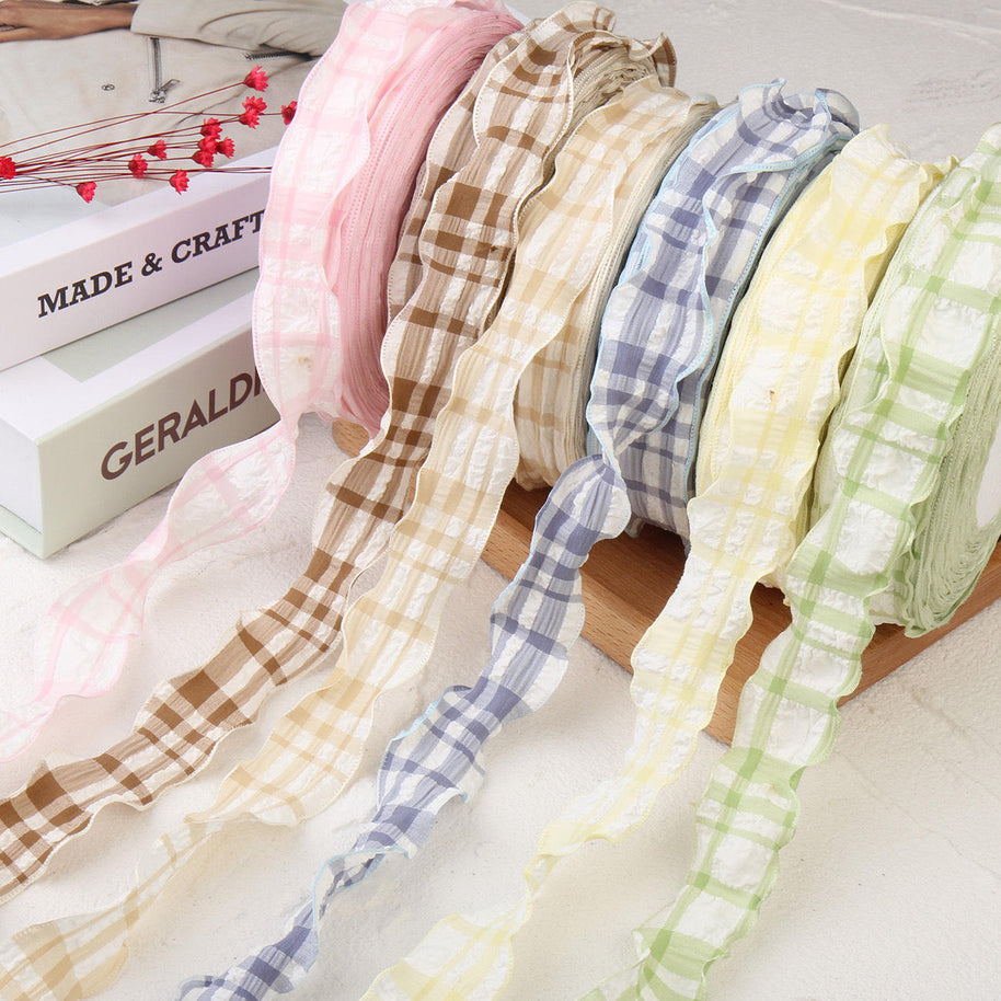 Plaid Crumpled Ribbon (1 inch) (9 Meters)