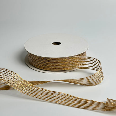 1" Metallic Striped Ribbon - Gold
