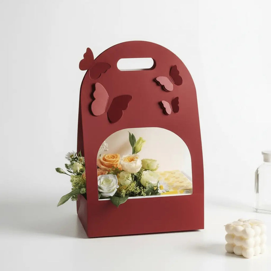 Butterfly Flower Arrangement Bag (5pcs) - Maroon - Prismribbons