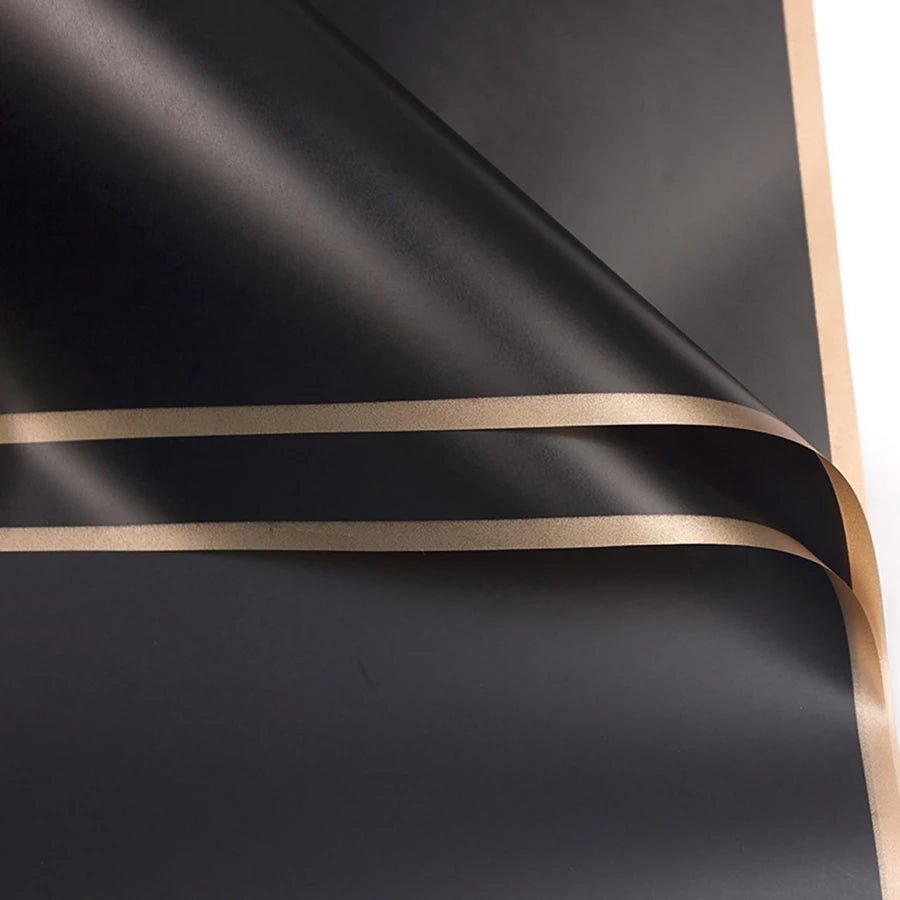 Gold Rim Bouquet Wrapping Sheets - Black (20 sheets) - Prismribbons