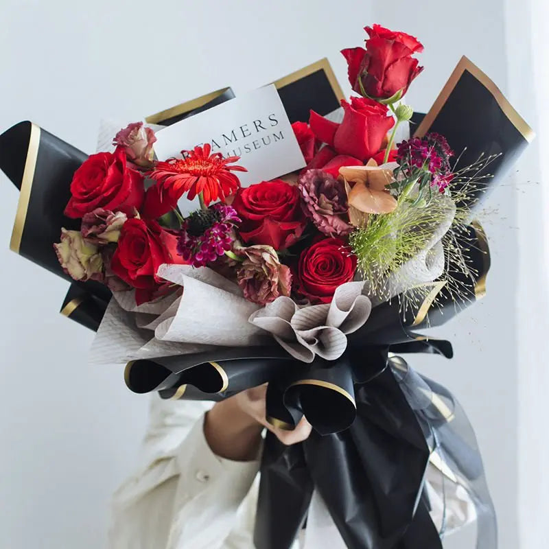 Gold Rim Bouquet Wrapping Sheets - Black (20 sheets) - Prismribbons