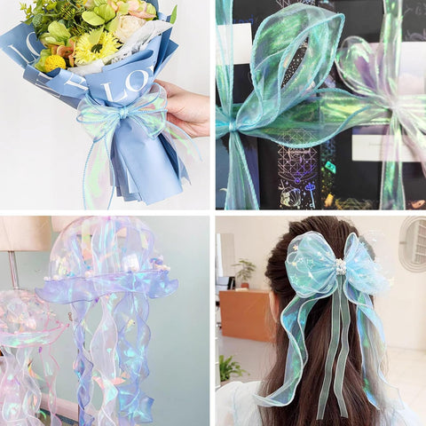 Iridescent Wavy Organza - Emerald - Prismribbons