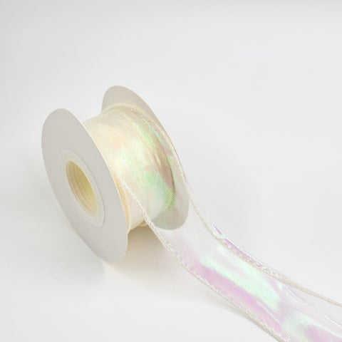 Iridescent Wavy Organza - Offwhite - Prismribbons