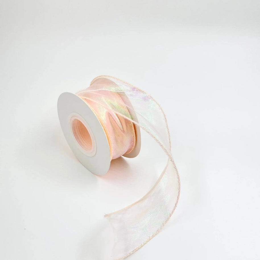 Iridescent Wavy Organza Ribbon – 1.5 inch - 9 Meters - Peach - Prismribbons