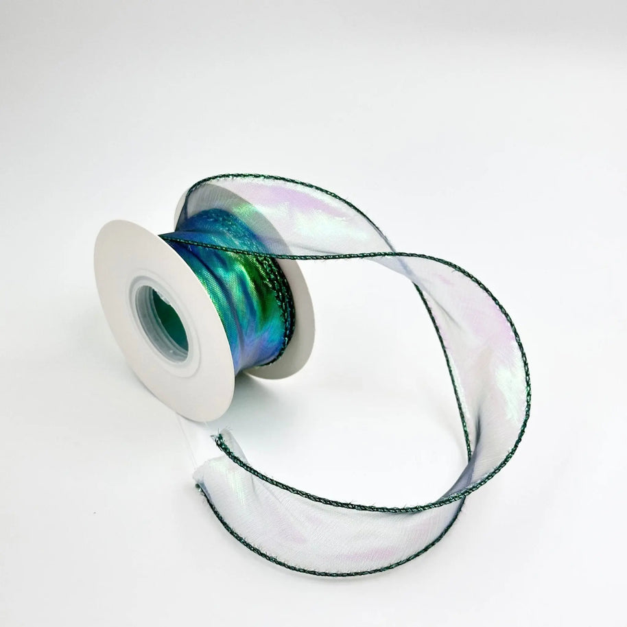 Iridescent Wavy Organza Ribbon – 1.5 inch - 9 Meters - Emerald - Prismribbons