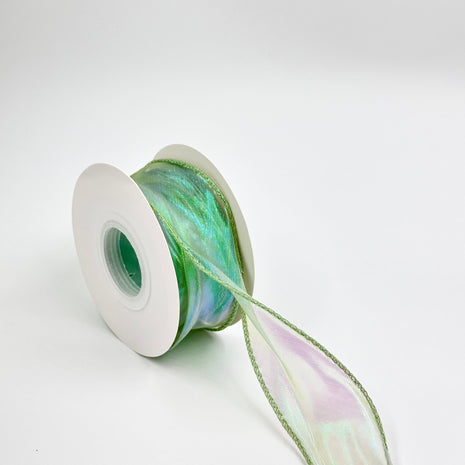 Iridescent Wavy Organza Ribbon – 1.5 inch - 9 Meters - Green - Prismribbons