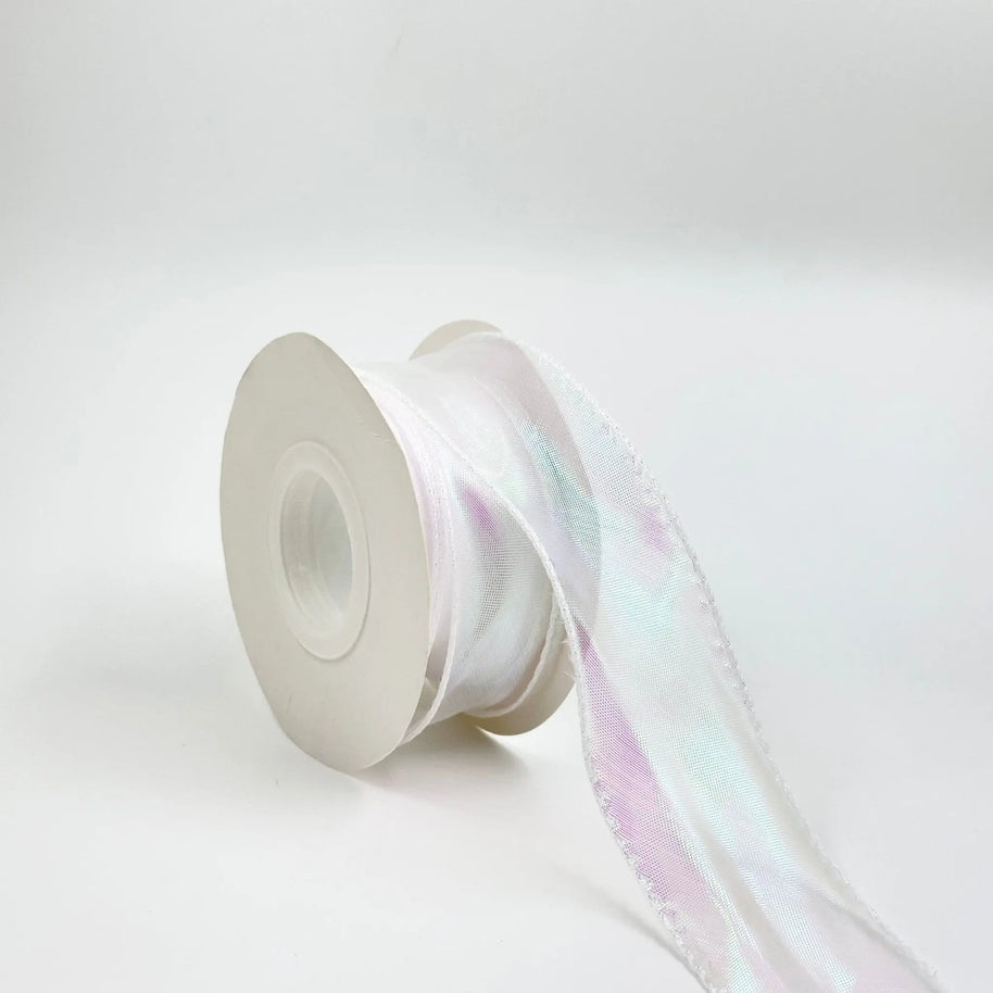 Iridescent Wavy Organza Ribbon – 1.5 inch - 9 Meters - White - Prismribbons