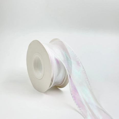 Iridescent Wavy Organza Ribbon – 1.5 inch - 9 Meters - White - Prismribbons