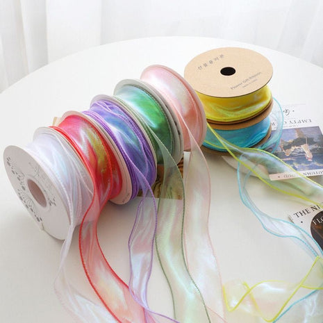 Iridescent Wavy Organza Ribbon – 1.5 inch - 9 Meters - Green - Prismribbons