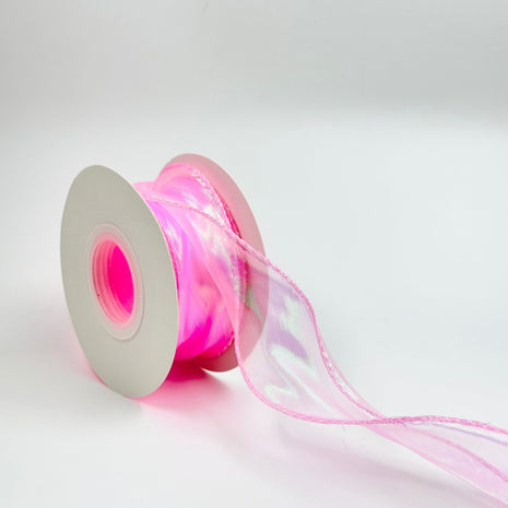 Iridescent Wavy Organza Ribbon – 1.5 inch - 9 Meters - Pink - Prismribbons
