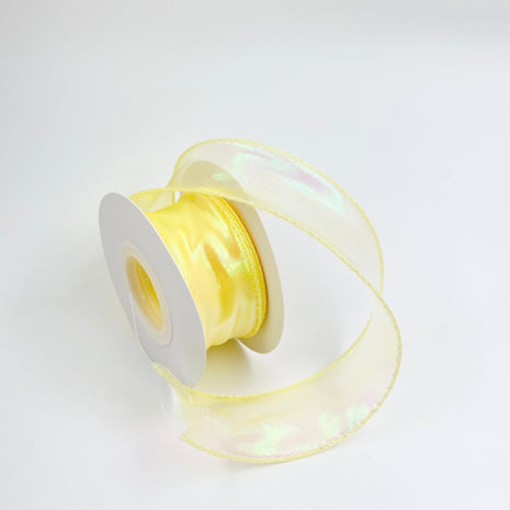 Iridescent Wavy Organza Ribbon – 1.5 inch - 9 Meters - Yellow - Prismribbons