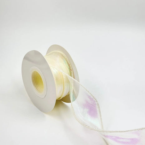 Iridescent Wavy Organza Ribbon – 1.5 inch - 9 Meters - Cream - Prismribbons