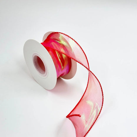 Iridescent Wavy Organza Ribbon – 1.5 inch - 9 Meters - Red - Prismribbons