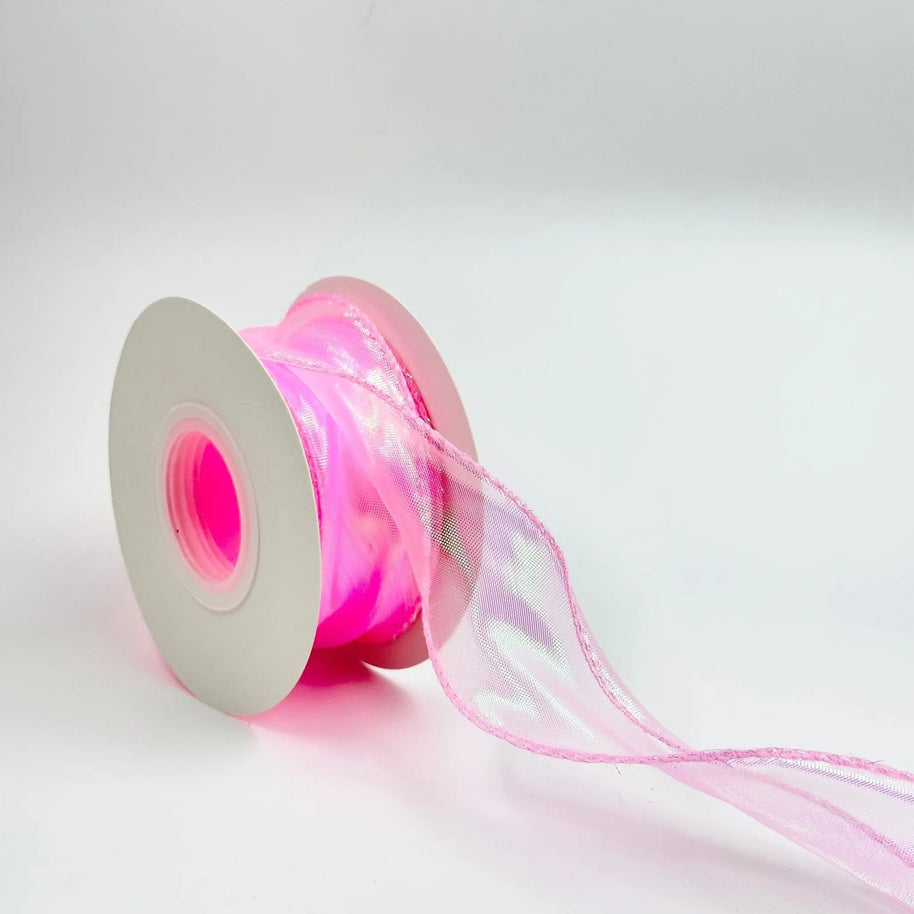 Iridescent Wavy Organza Ribbon (1.5 inch) (9 Meters) - Pink - Prismribbons