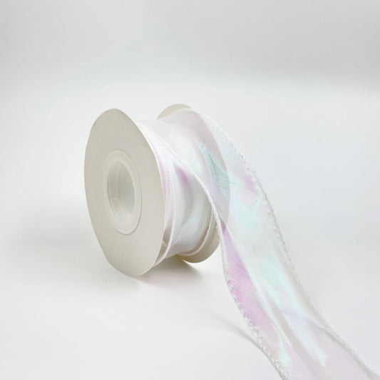 Iridescent Wavy Organza - White - Prismribbons