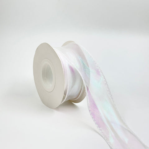 Iridescent Wavy Organza - White - Prismribbons
