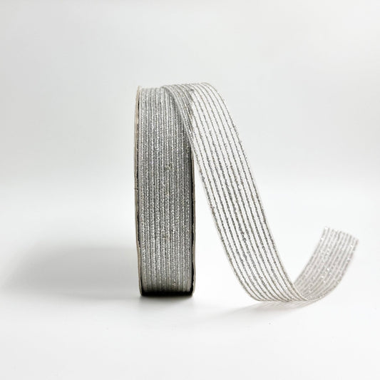 Metallic Striped Ribbon - Silver - Prismribbons