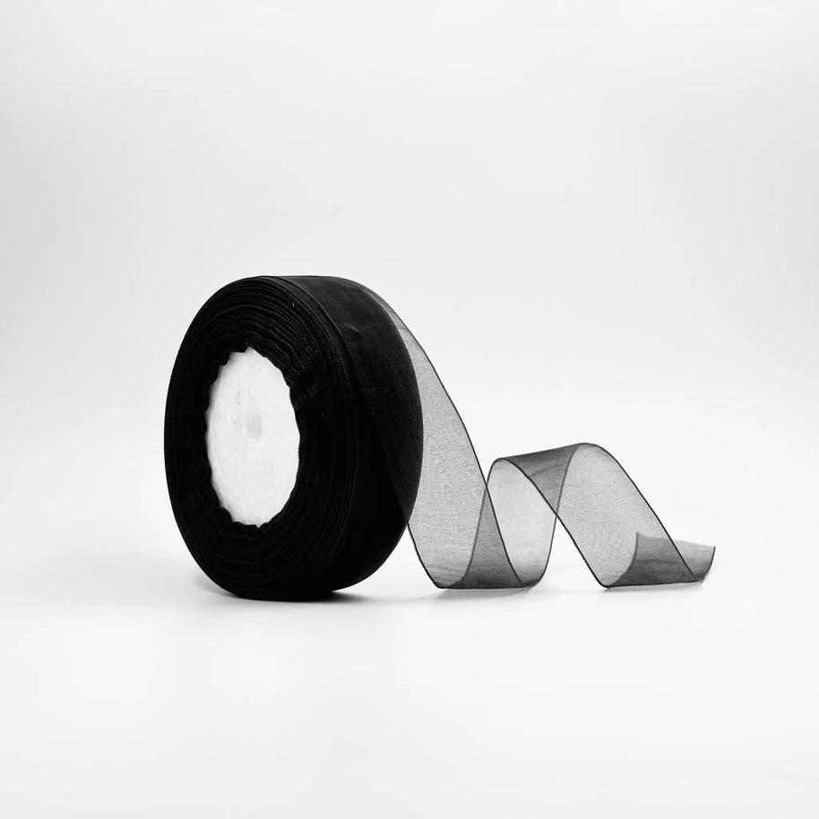 Organza Ribbon (1 inch) (35 meter) - Black - Prismribbons