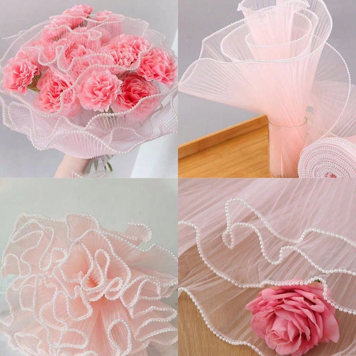 Pearl Mesh For Bouquets - Peach (3.5 meters) - Prismribbons