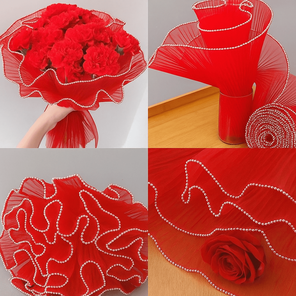 Pearl Mesh For Bouquets - Red (3.5 meters) - Prismribbons