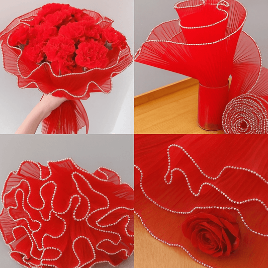 Pearl Mesh For Bouquets - Red (3.5 meters) - Prismribbons