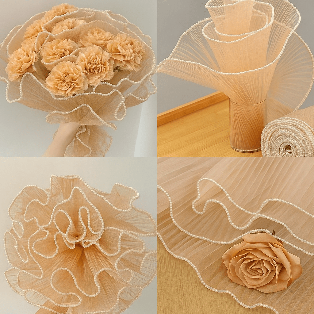 Pearl Mesh For Bouquets - Tan (3.5 meters) - Prismribbons