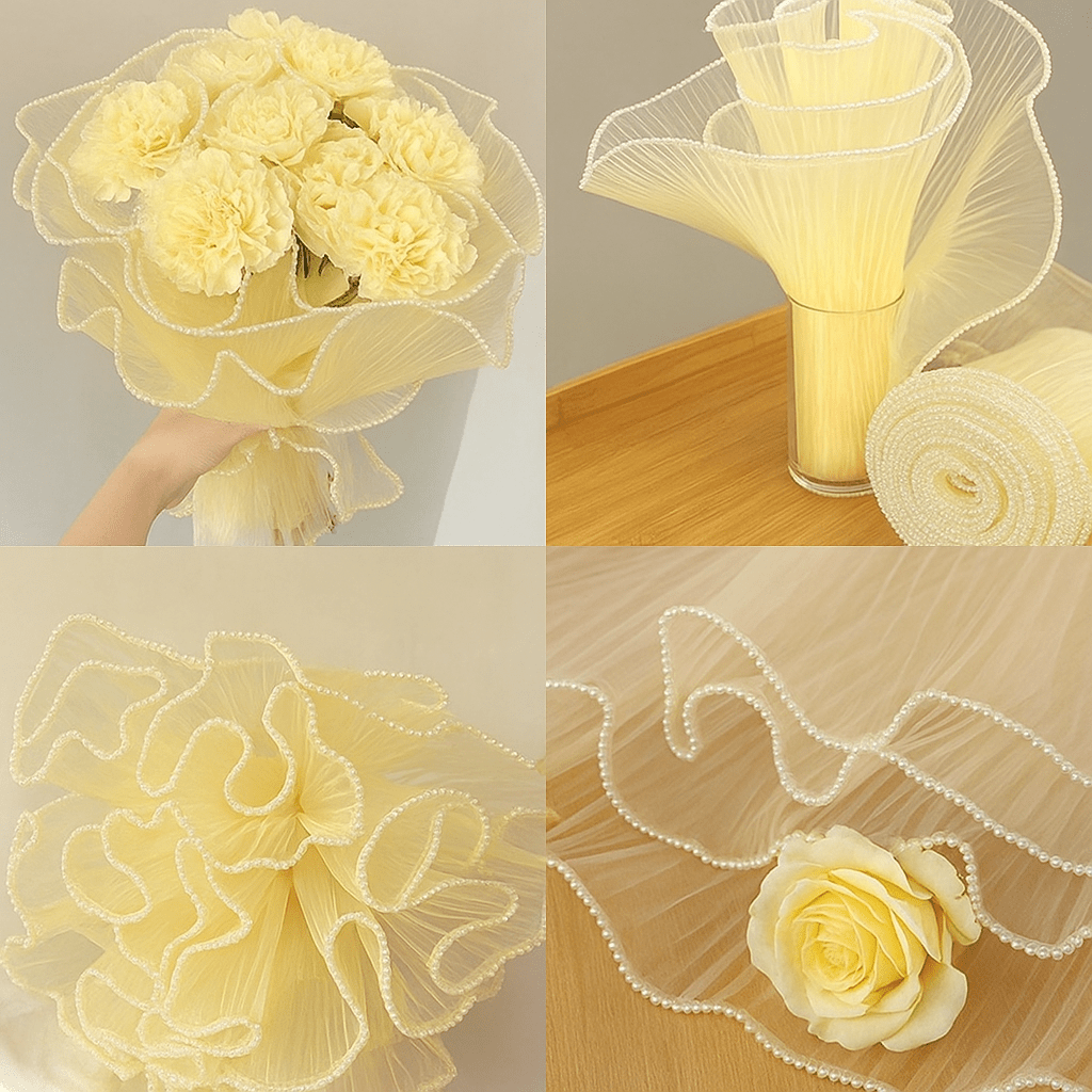 Pearl Mesh For Bouquets - Yellow (3.5 meters) - Prismribbons