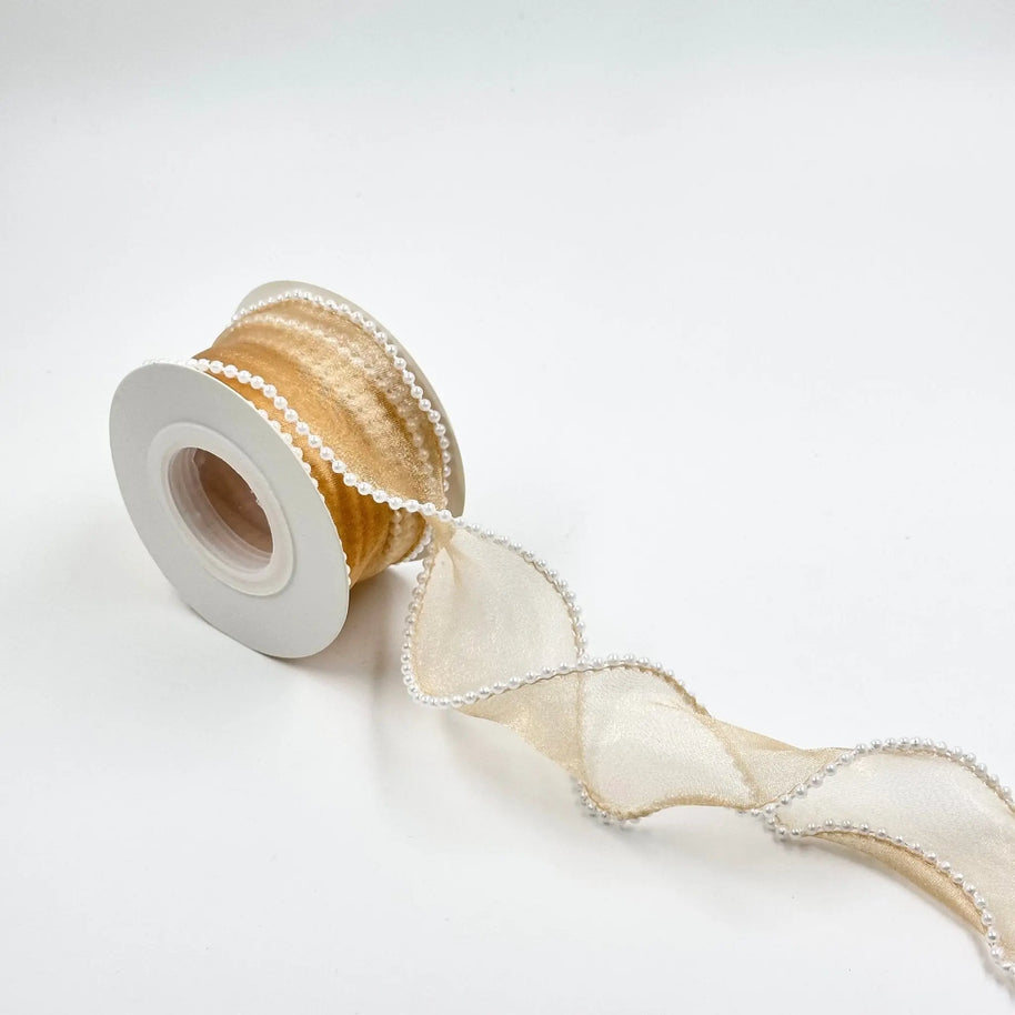 Pearl Ribbon - Champagne (1.5 inch) (5 yards) - Prismribbons