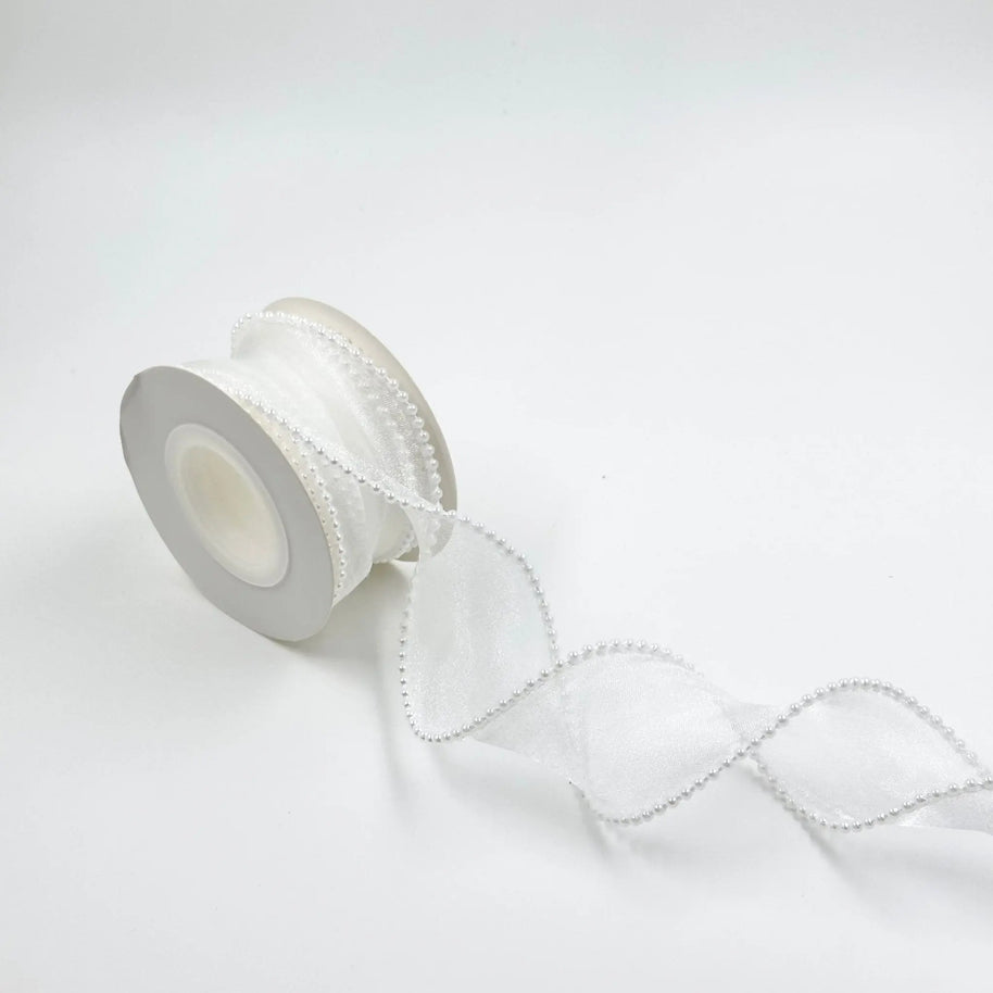 Pearl Ribbon - White (1.5 inch) (5 yards) - Prismribbons