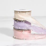 Pearl Studded Silk Ribbon - Beige (9 meters) - Prismribbons