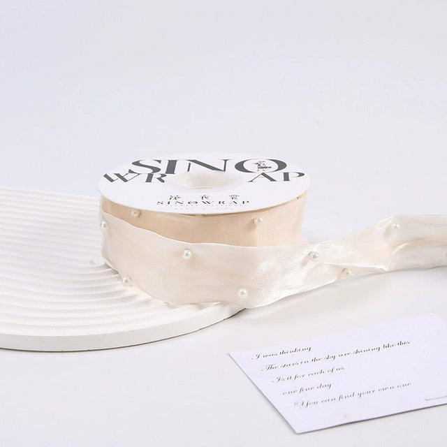 Pearl Studded Silk Ribbon - Ivory (9 meters) - Prismribbons