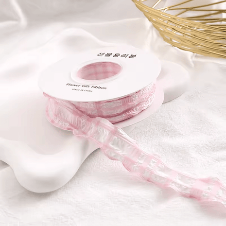 Plaid Crumpled Ribbon (1 inch) (9 Meters) - Baby Pink - Prismribbons