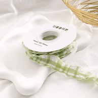 Plaid Crumpled Ribbon (1 inch) (9 Meters) - Sage Green - Prismribbons