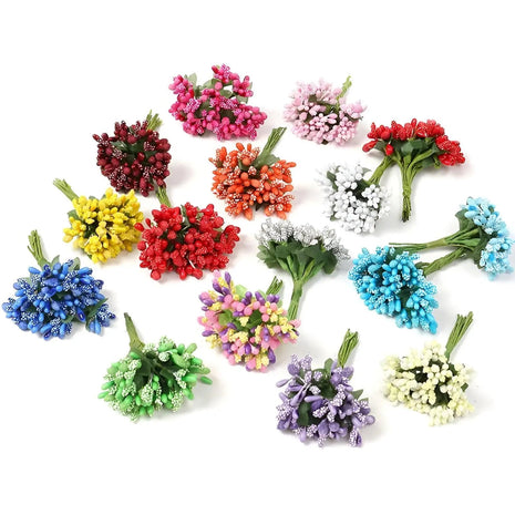 Pollen Flowers - (pack of 12 Bunch) - White - Prismribbons