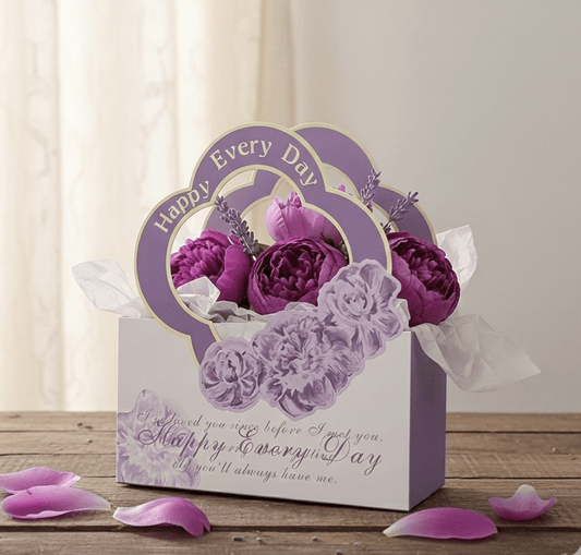 Portable Purple Rectangle Floral Design Gift/Flower Bag (Pack of 5) - Prismribbons