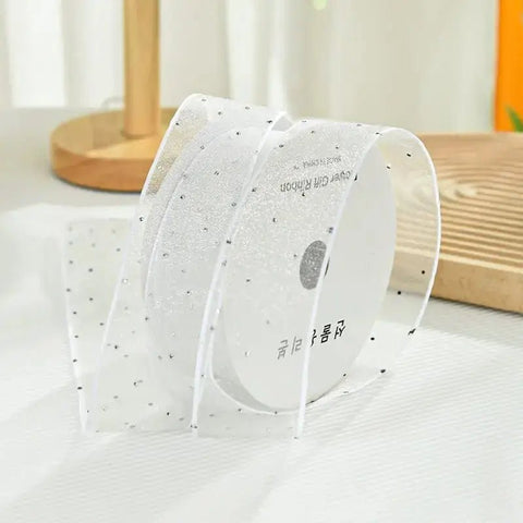 Rhinestone Organza Ribbon (1.5 inch) (9 meters) - White - Prismribbons