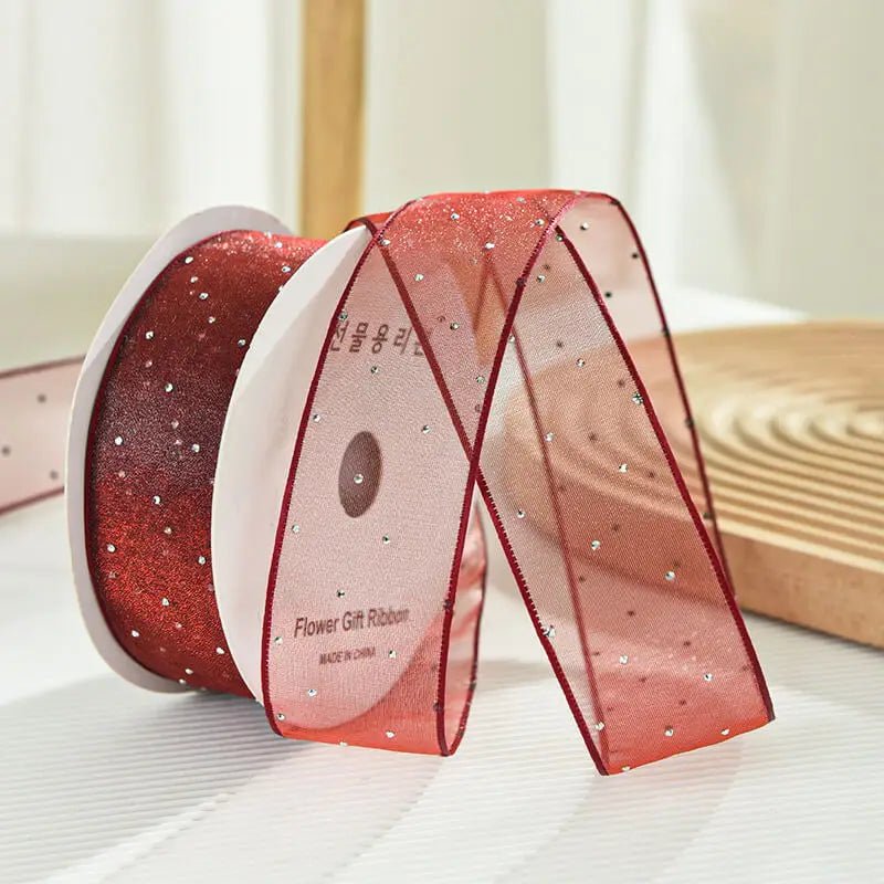 Rhinestone Organza Ribbon - Maroon (9MTR) - Prismribbons