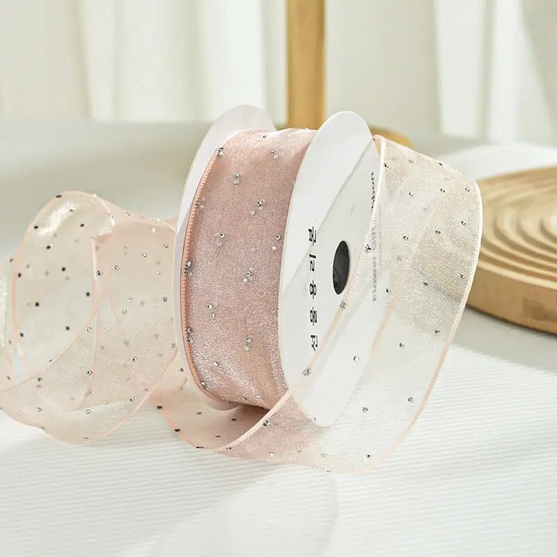 Rhinestone Organza Ribbon - Peach (9MTR) - Prismribbons