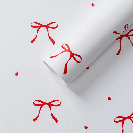 Ribbon Bow Wrapping Sheets - 20 sheets - White & Red - Prismribbons