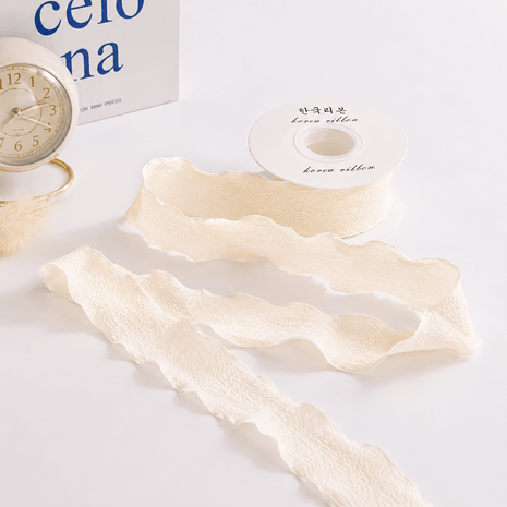 Ruffle Lace Ribbon (1.5 inch) (9 meters) - Beige - Prismribbons
