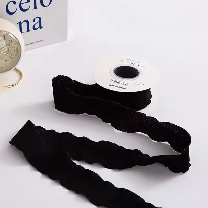 Ruffle Lace Ribbon (1.5 inch) (9 meters) - Black - Prismribbons