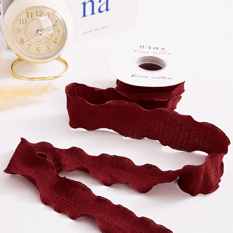 Ruffle Lace Ribbon (1.5 inch) (9 meters) - Maroon - Prismribbons